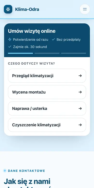 Rezerwacja wizyty online na telefonie w projekcie Klima-Odra